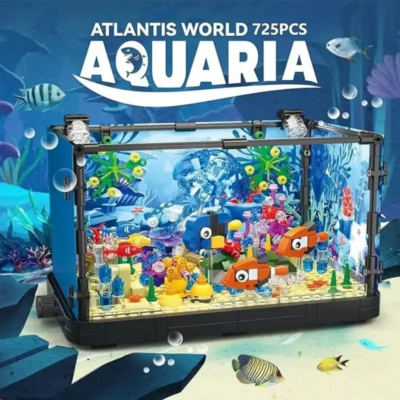 Children's Building Blocks Aquarium Turtle Light Ocean Ecological Tank Puzzle Boy Toy Birthday Gift
