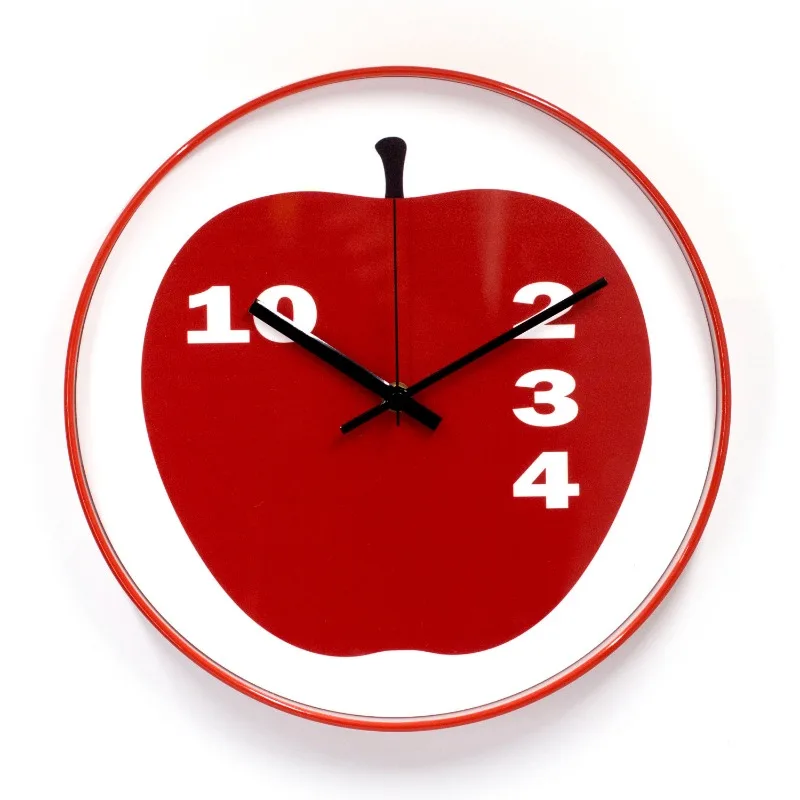 Creative Silent Cartoon Apple Wall Clock, Simple Acrylic Home Wall-mounted Wall Decoration Piece, 10 Inches