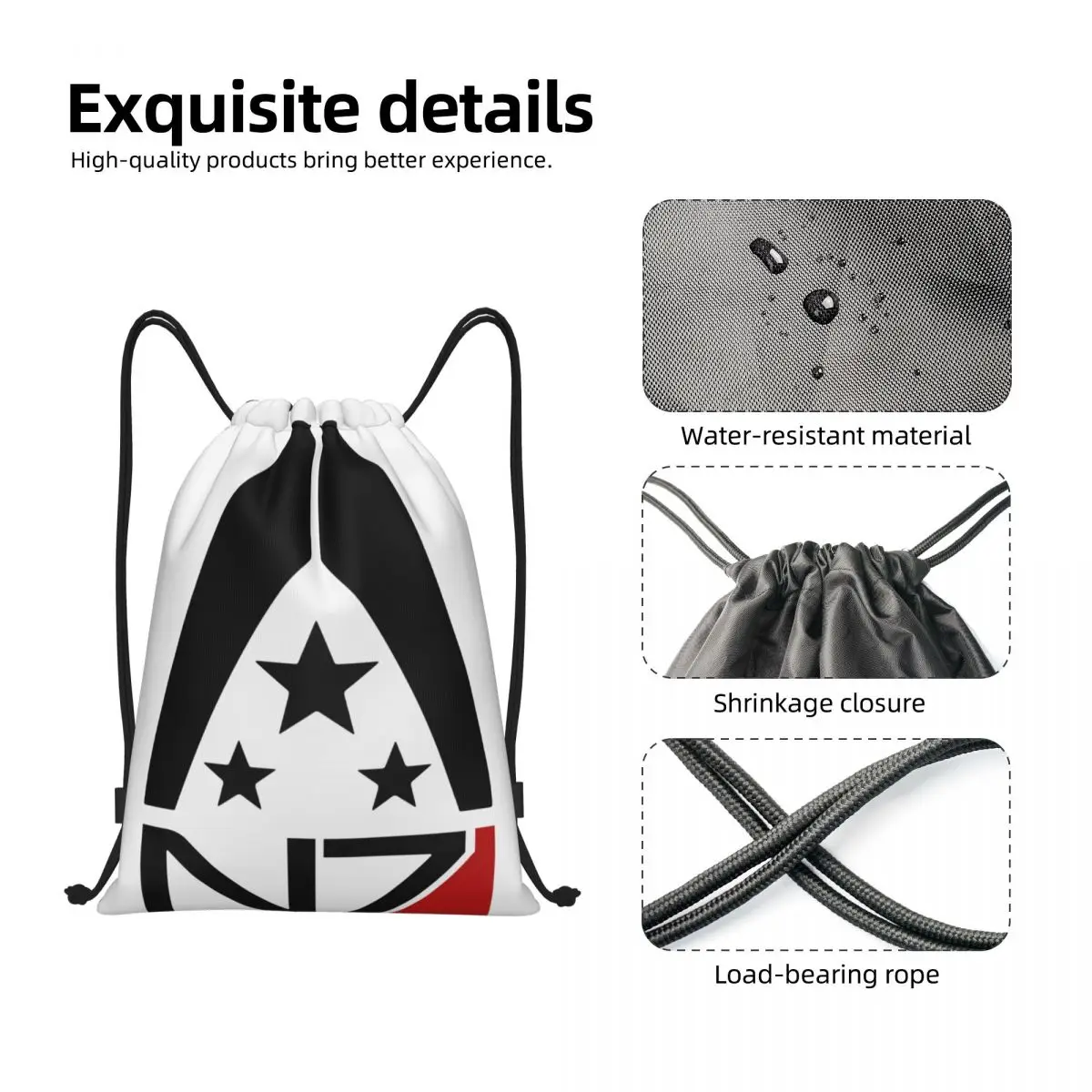 Mass Effect N7 zaino con coulisse donna uomo palestra Sport Sackpack portatile Alliance videogioco militare Shopping Bag Sack