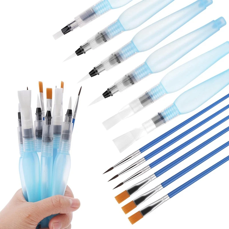 أقلام وفرشاة بألوان مائية ، أقلام فرشاة مائية قابلة لإعادة الملء ، لوحات فنية ، سهلة الاستخدام ، 6 من الألوان