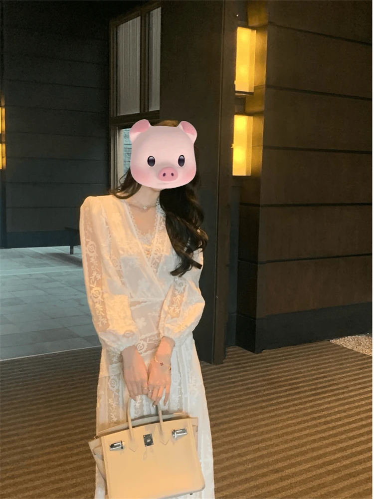 

Ele V-ne Slit Dr Women's Faion Spring New Long Skirt Sle French Sle Long Sve Autumn Workwear for ly