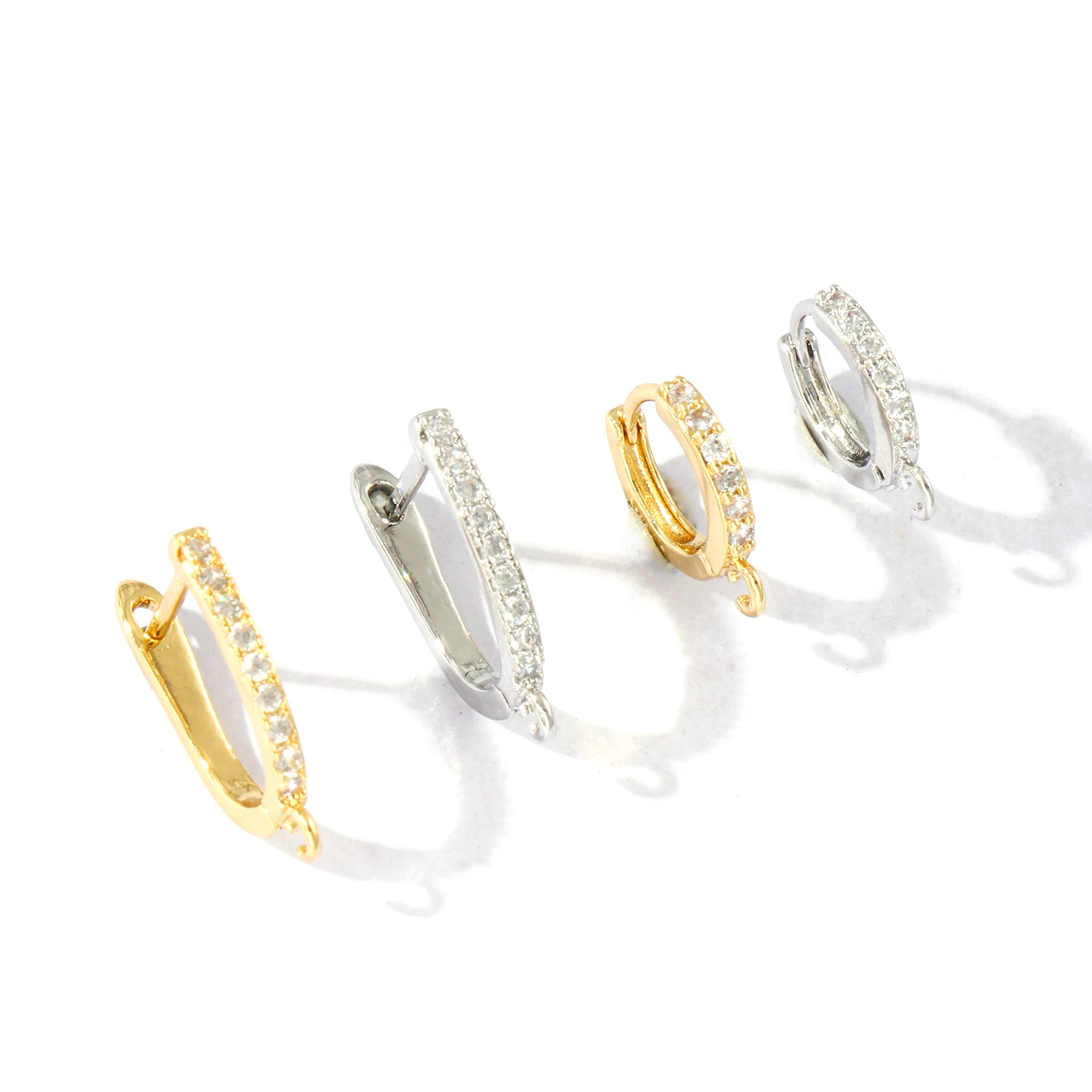 1-5 Pairs Brass Micro Pave Huggie Hoop Earrings Hooks Earwires Basic Fasteners Clear Cubic Zirconia With Loop Earring Fixtures