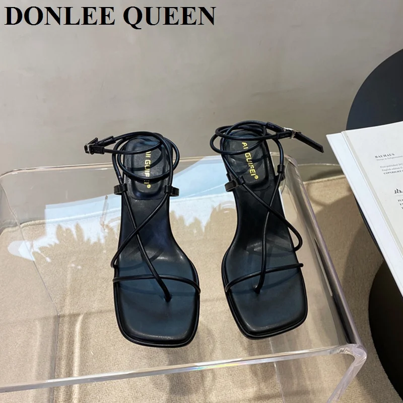 2024 New Summer Women Sandals Narrow Band Gladiator Sandal Elegant High Heel Shoes Party Wedding Buckle Strap Sandalias De Mujer