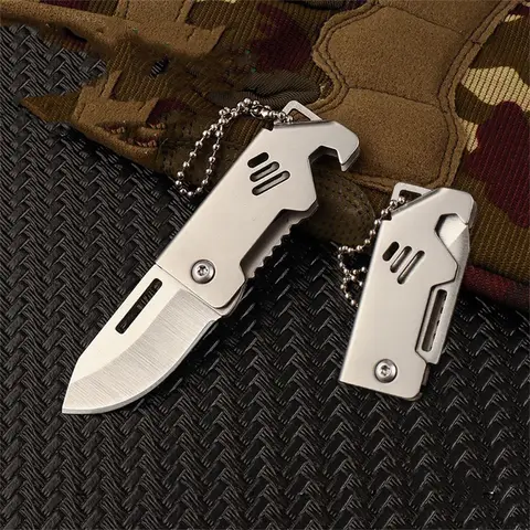 New Outdoor Folding Pocket Knife Keychain D2 Steel Sharp Cutting Camping Survival Tool Bottle Opener Portable Key Chain Pendant
