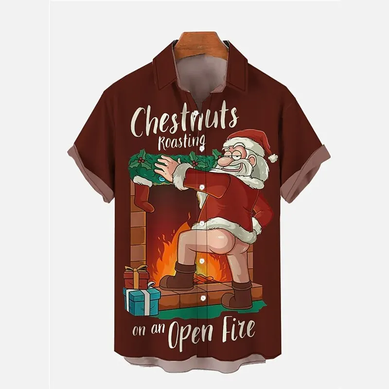 

3D Print Abstract Santa Clause Graphic Shirts Funny Christmas Theme Casual Short Sleeve Shirt Fashion Casual Comfortable Clothes