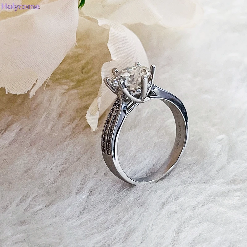 S925 Sterling Silver Ring with Real 0.5-2ct Moissanite Lab Diamond Fine Jewelry Wedding Engagement Rings Party Gifts for Women