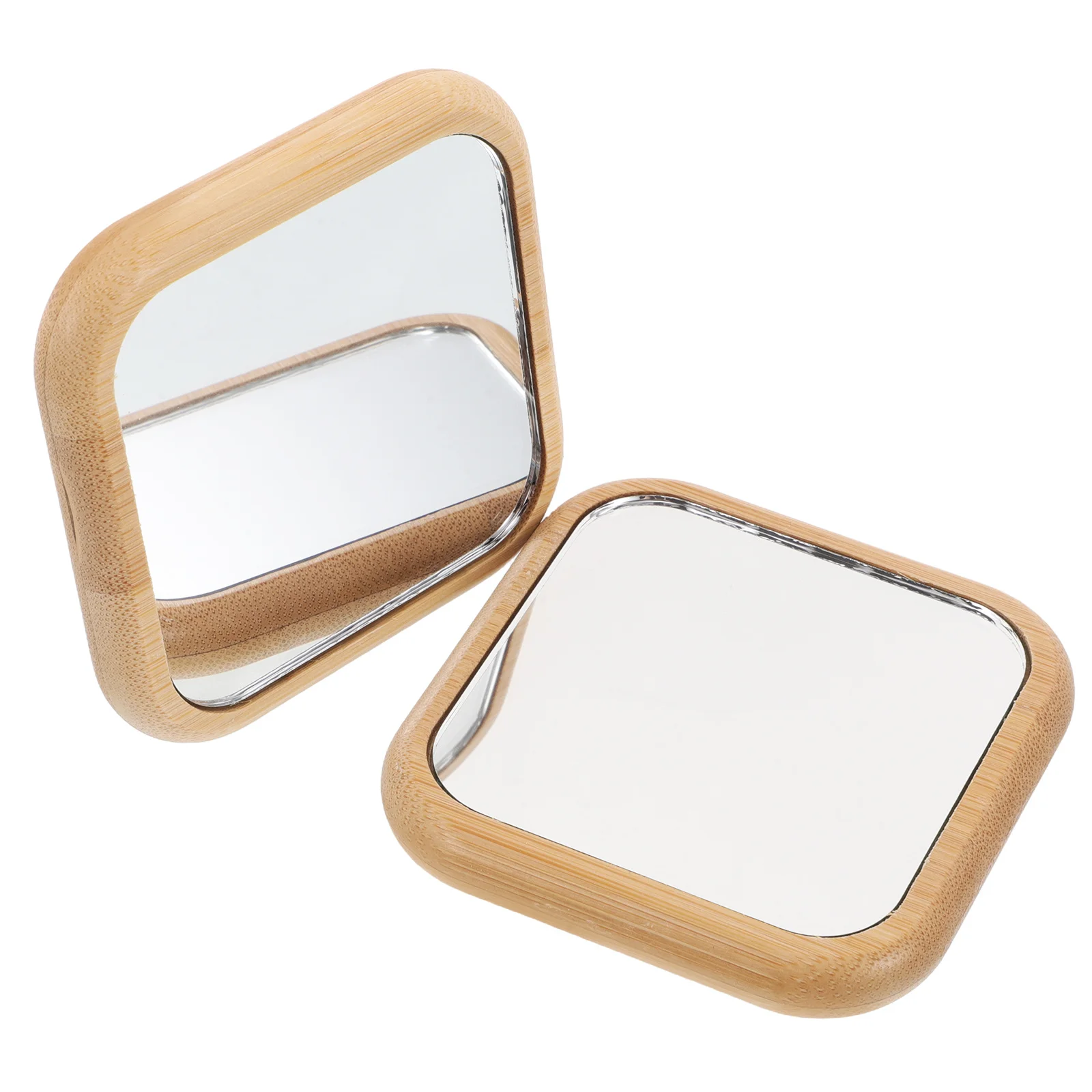 

2Pcs Portable Wooden Handheld Mirror for Travel Purse Handbag Small Square Makeup Mirror Women Girls Lightweight Durable