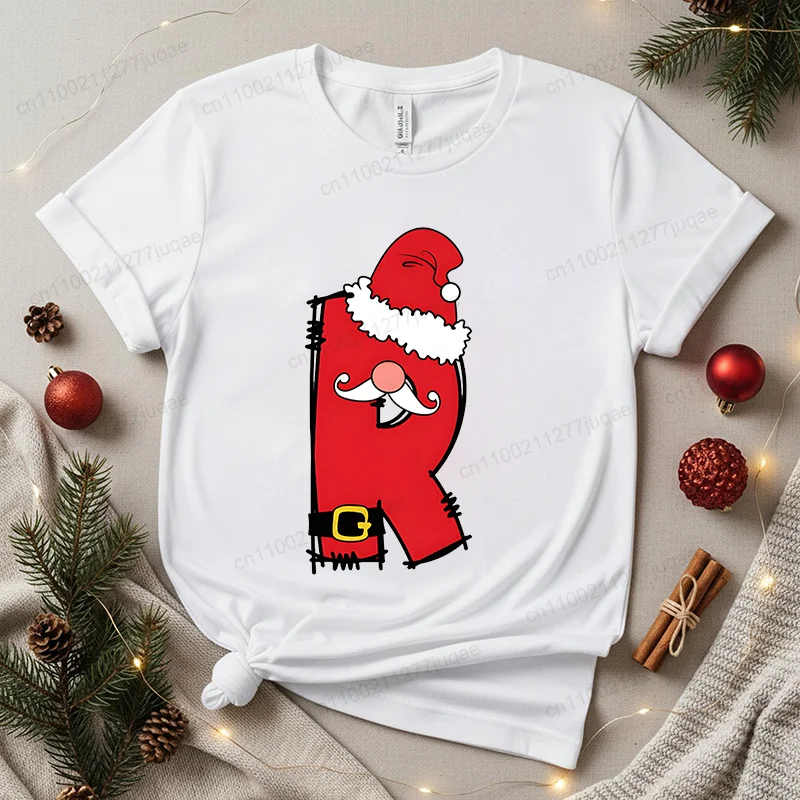 

Ladies Brand Print T-shirt Santa Alphabet Fashion Casual Letter Tops Y2k Top Personalised Santa Family Christmas Women Clothing