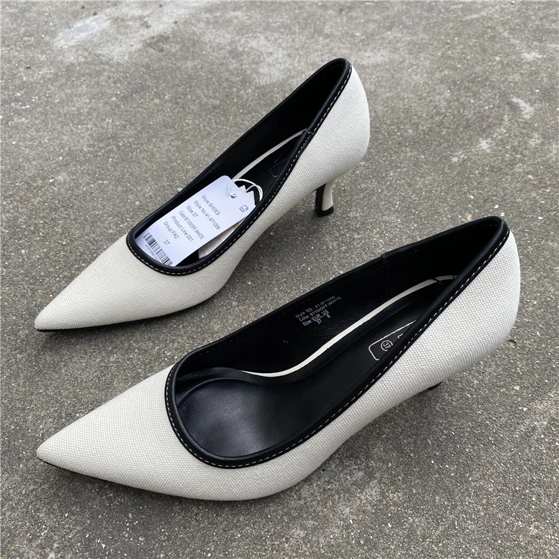 Slip On Gold  Heels Women Shoes Orange Roman Style Pointed Pumps Slip-On Lace-Up White Toe Casual Cotton Fabric Leisure Rubber R