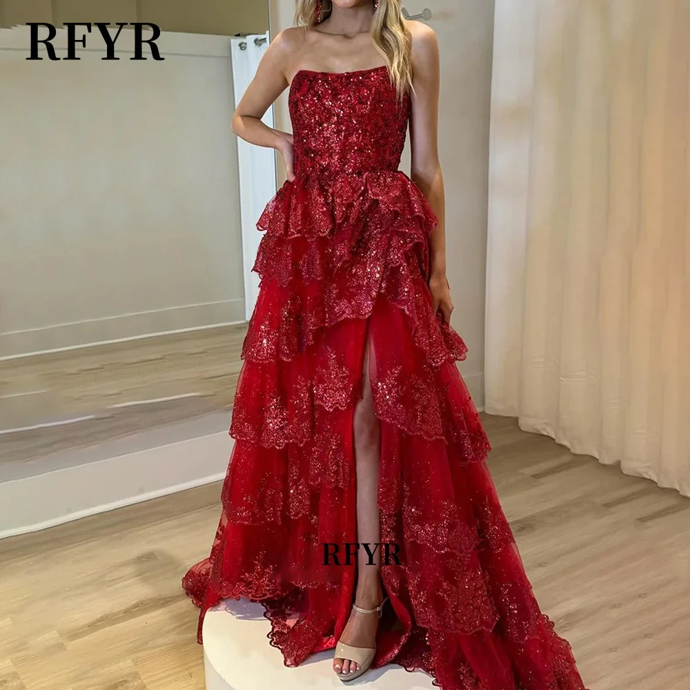 RFYR A Line Evening Dresses Multilayers Prom Dress Applique Ball Gown Elegant Princess Gowns فساتين مناسبة رسمية Customized image 2