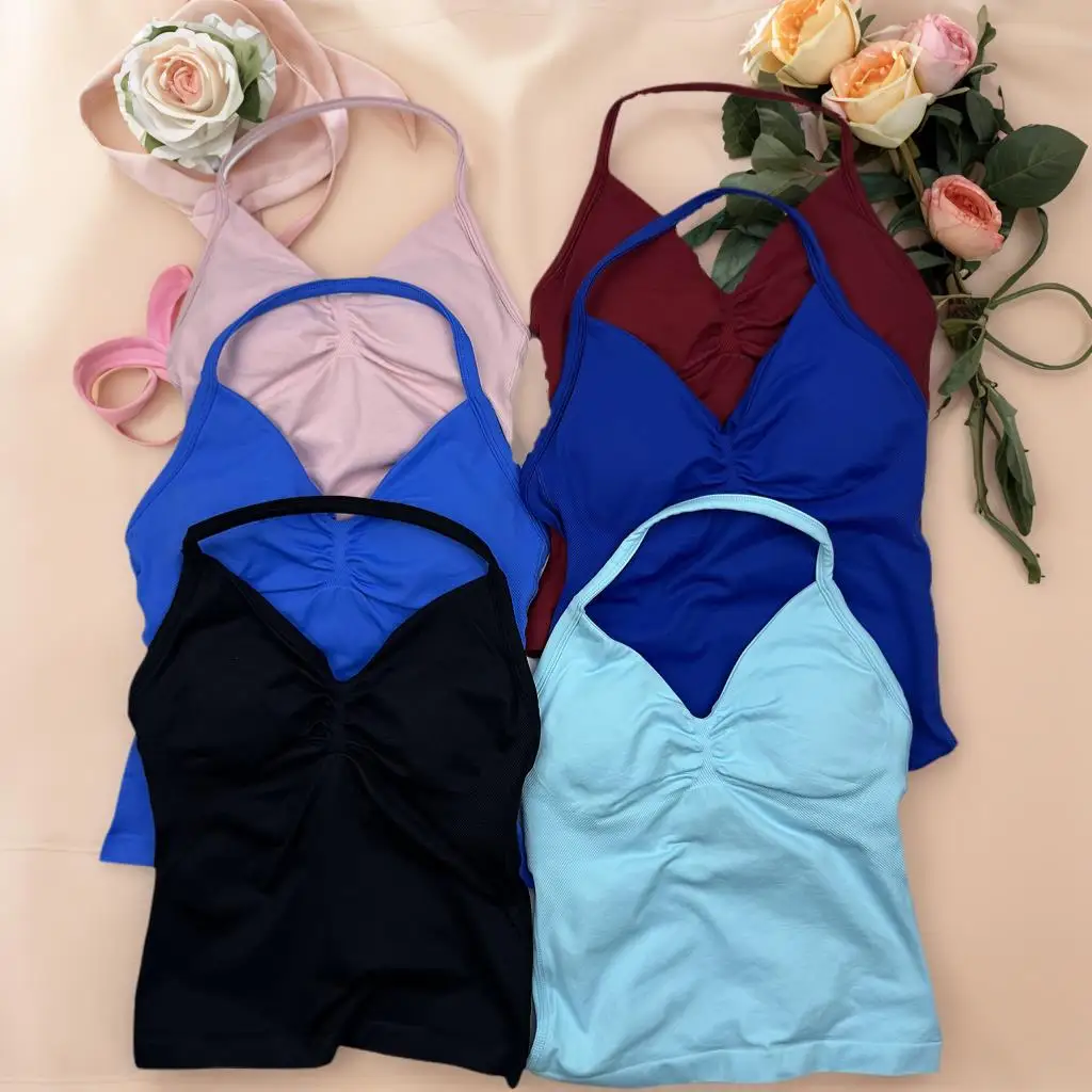 

Longline Strappy Top Sports Yoga Vest Women's Fitness Tank Top Gym Beautiful Open Back Bra Running Workout Halter