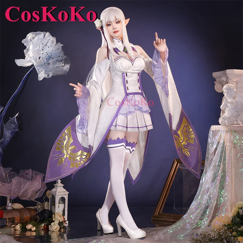 CosKoKo Emilia Cosplay Anime Re:Life In A Different World From Zero Costume Elegant Dress Halloween Party Role Play Clothing New