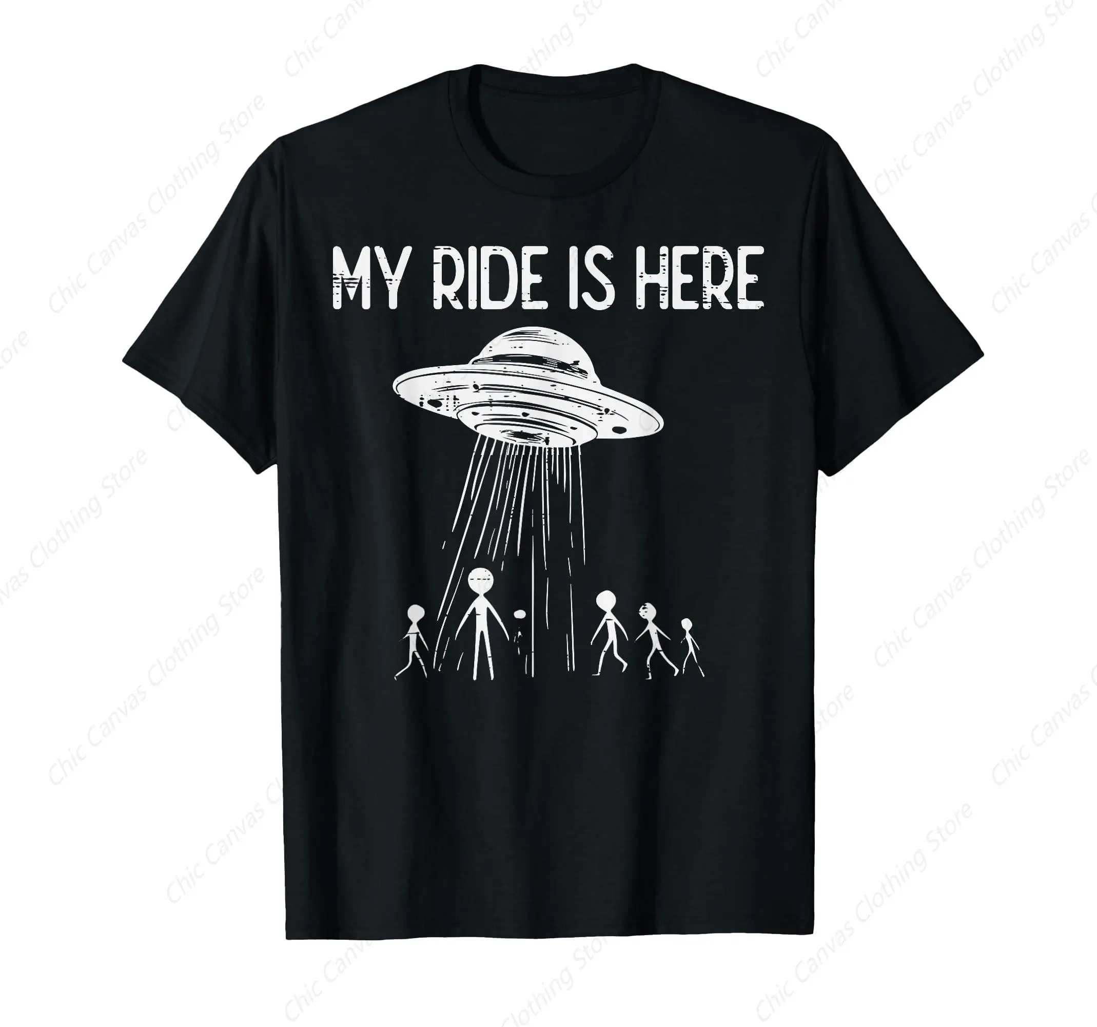 

Cotton Cool Men's Shirt Alien UFO My Car Here Fun UFO Printed Men's and Women's T-shirts Casual Gifts