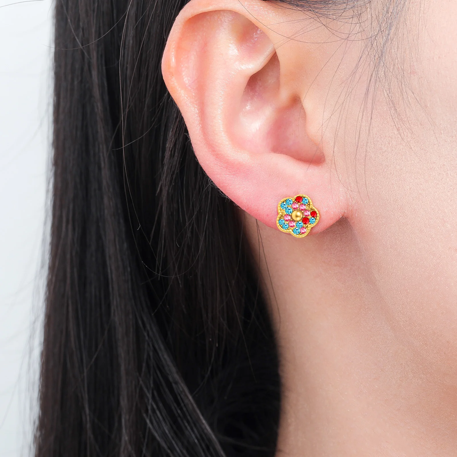 Eueavan 3D-Blumen-Strass-Ohrstecker, Blumen-Ohrringe, Edelstahl-Ohrringe für Damen, Geschenke, Jahrestag, Großhandel – Detail 3
