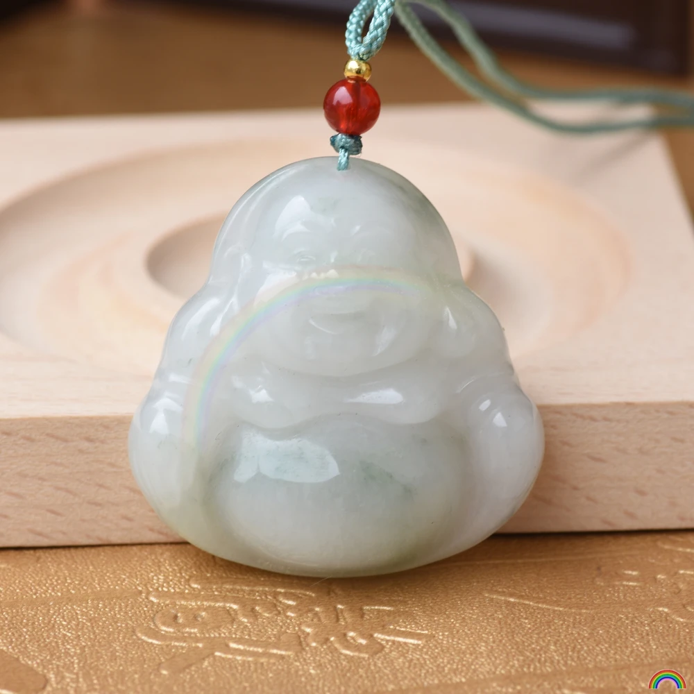 Rwbuy Brand Design: Xinjiang Natural Tianshan Emerald Buddha Public Pendant, Women's Jade Necklace, Double sided Carved Jade Pen