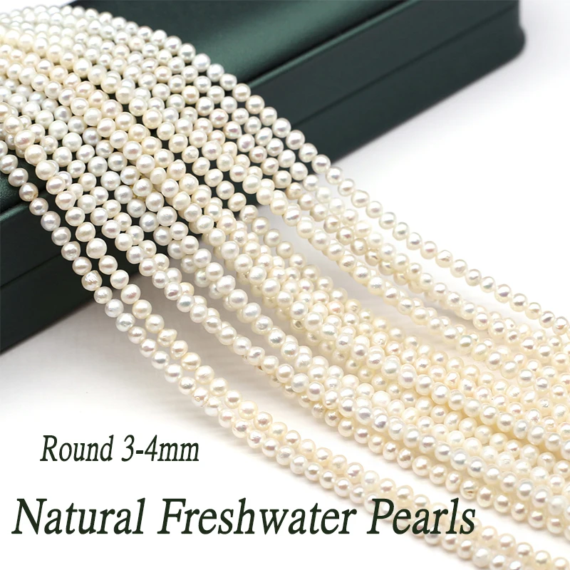 3-4mm Natural Zhuji Freshwater Cultured Pearl Beads Small Round Loose Bead for Jewelry Making Handmade Necklace Bracelet Gifts