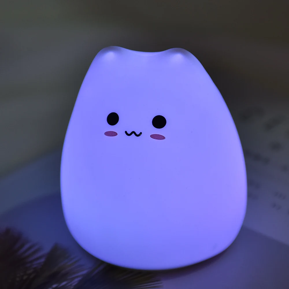 Colorful LED Night Light Animal Cute Cat Silicone Soft Breathing Cartoon Baby Nursery Lamp for Children Kid Gift Dropship