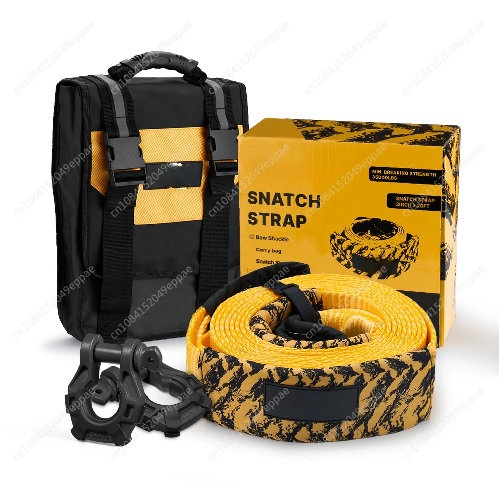 BUNKER INDUST 3''x20FT 35000 Lbs Heavy Duty Recovery Tow Strap Snatch Strap Recovery Strap With Bow Shackle