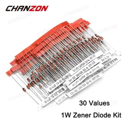 30 waarden 1W Zenerdiode geassorteerde kit 3V 3,3V 3,6V 5,1V 5,6V 7,5V 10V 12V 13V 15V 16V 18V 20V 22V 24V 30V 33V 47V assortiment set