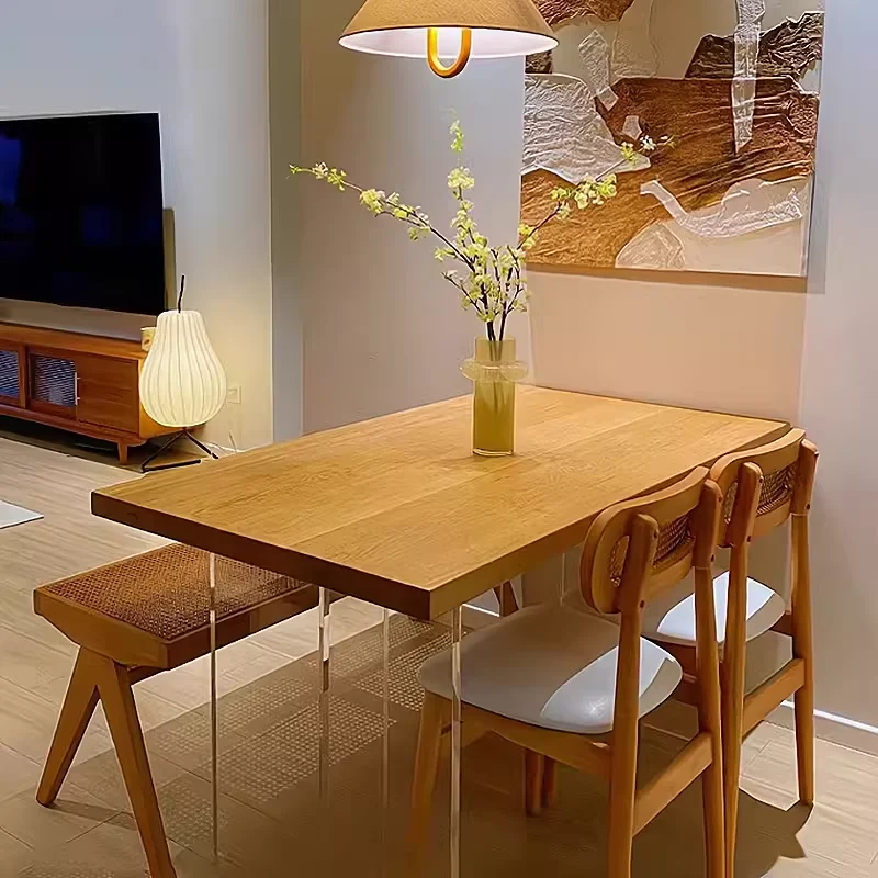 Japanese-Style Log Acrylic Suspension Dining Table Rectangular Cream Desk Chair Leisure Area Reception