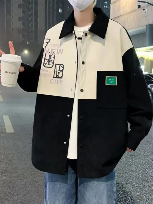 

Corduroy Collar Jaet Men's Spring Autumn Casual Loose plus Size Trendy Patchwork Hong Kong Sle Outerwear Breathable Long ...