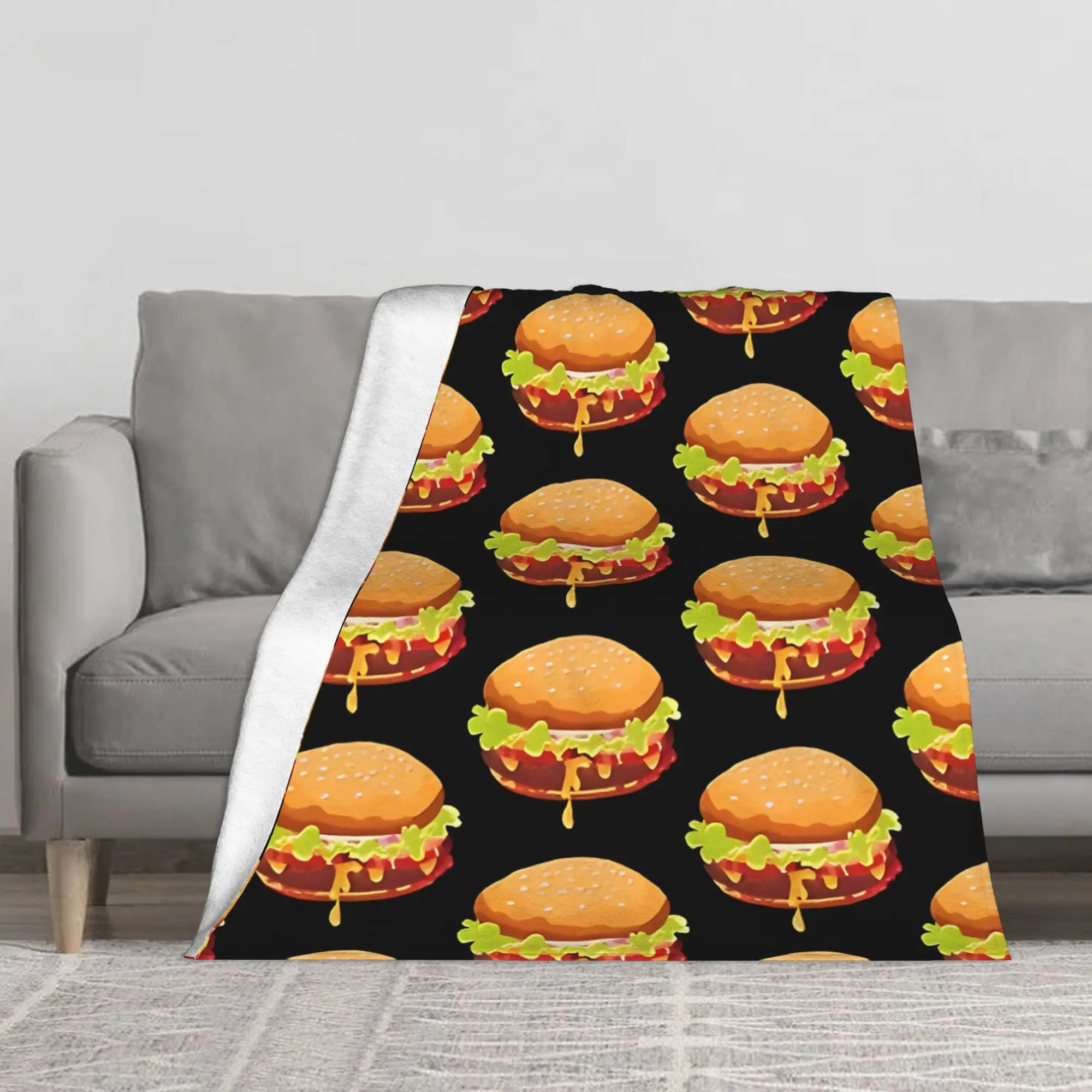 1PC Cartoon Juicy Burger blanket Throw Furry Winter Blankets for Adults Bedding Home Interior Fluffy Plaid Sofa Knee