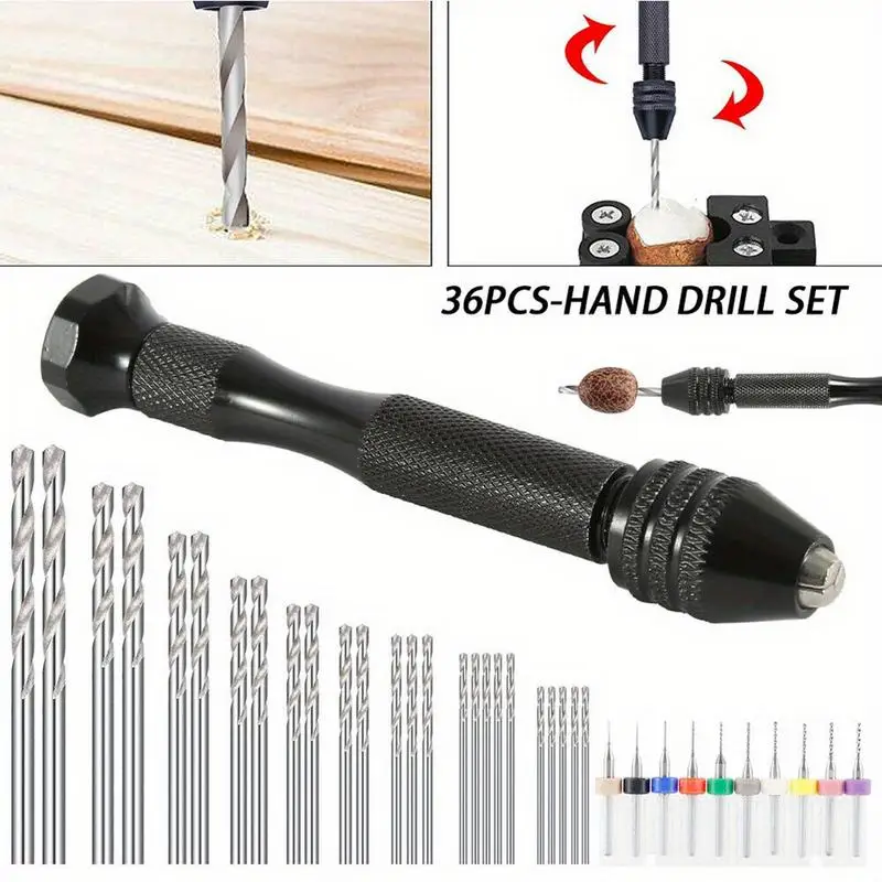 36Pcs/Set Micro Hand Drill Bits Set Pin Vise PCB Mini Drill Twist Drill for Jewelry Wood Craft DIY Sculpture