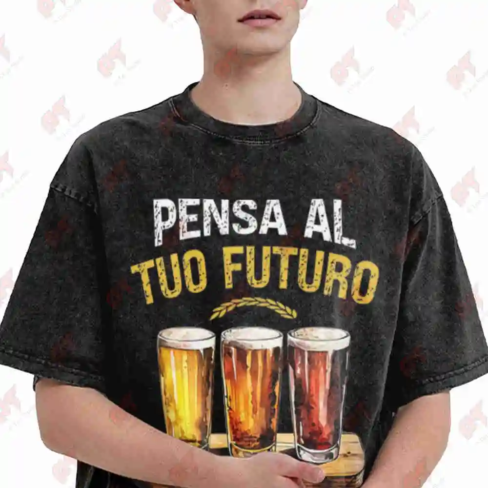 Funny Beer Lover Italian Saying Mug Design Vintage Washed Tee Pure Cotton T-Shirt