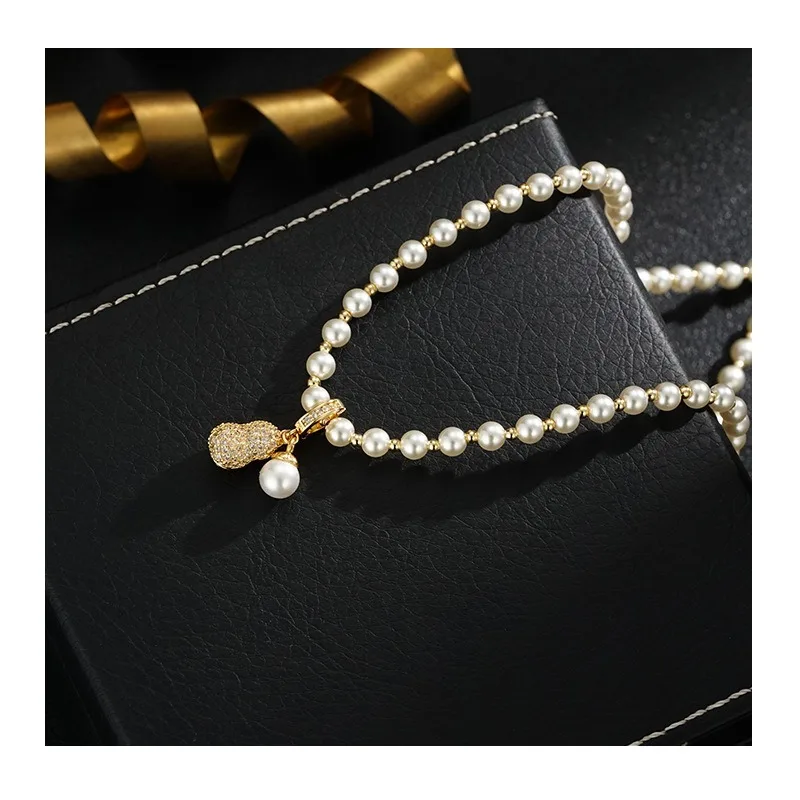 

Good Things Peanut Pendant Bead Necklace Women's Autumn and Winter Versatile Light Luxury Niche Premium Sense Clavicle Chain [+]