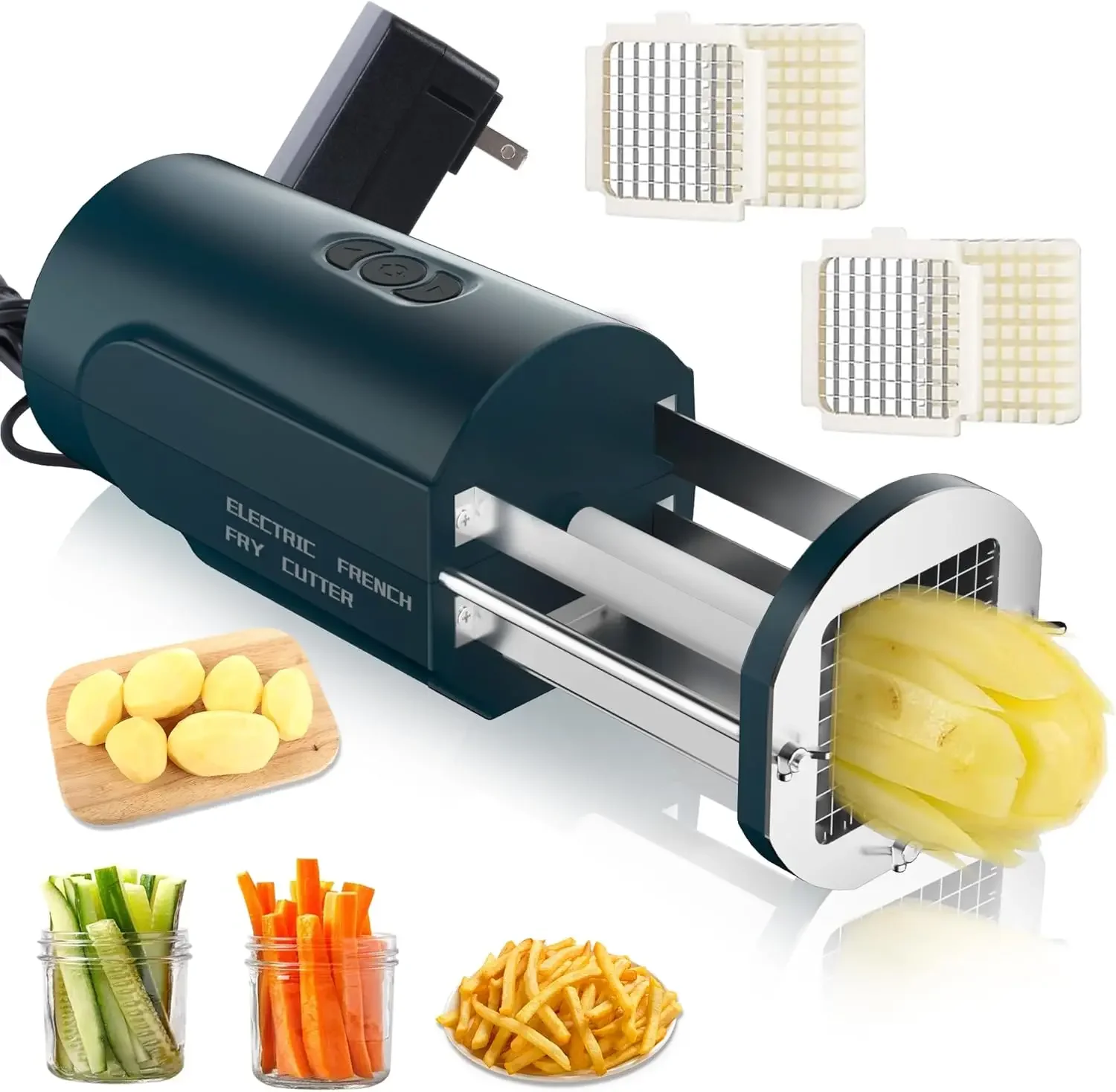 Electric French Fry Cutter, Automatic Potato Cutter Stainless Steel with 1/2 & 3/8 Inch Blade, Commercial and Household Potato S