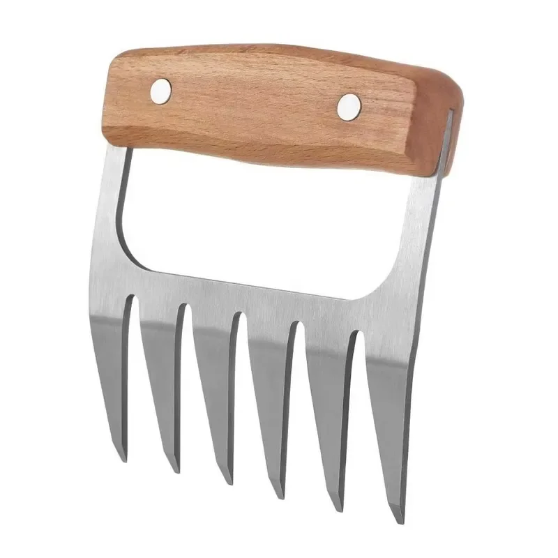 for  Meat Cutting Claw Shredding Slicing Tool Stainless Steel Barbecue Fork with Wooden Handle