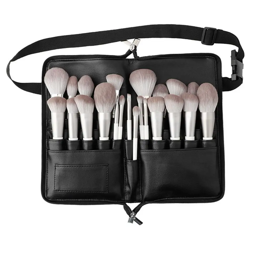 24 Pockets Makeup Brushes Waist Bag Large Capacity Foldable Travel Brush Organizer Portable Zipper Closure Cosmetic Fanny Pack