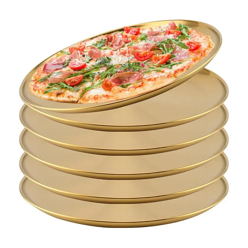 6Pcs Stainless Steel Round Plate Bone Spitting Dish Shallow Tray Metal Camping Plate Dining Disc BBQ Picnic Dishes Cookware