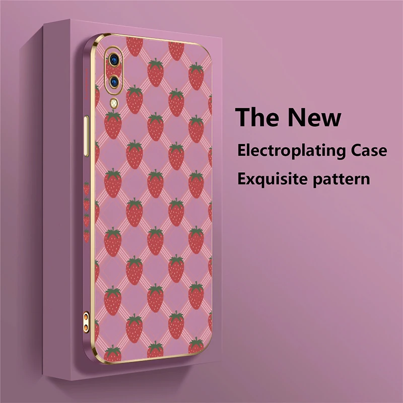 Casing Ponsel Pelindung Guncangan Untuk Vivo V20 SE V19 V17 V15 Pro V11 V9 V5 Lite Pola Kotak Stroberi Penutup Belakang Silikon Lembut