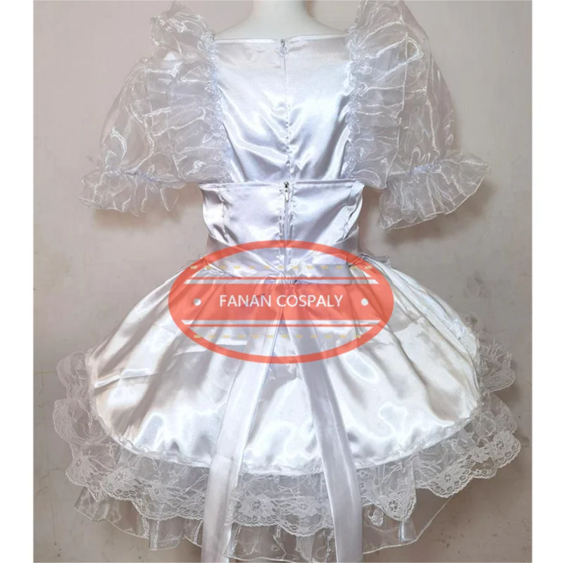 Adult Giant Baby Sexy Girl White Thin Waist Satin Face Sissy Dress Japanese Maid Wedding Dress Role Play Customized Multi Color