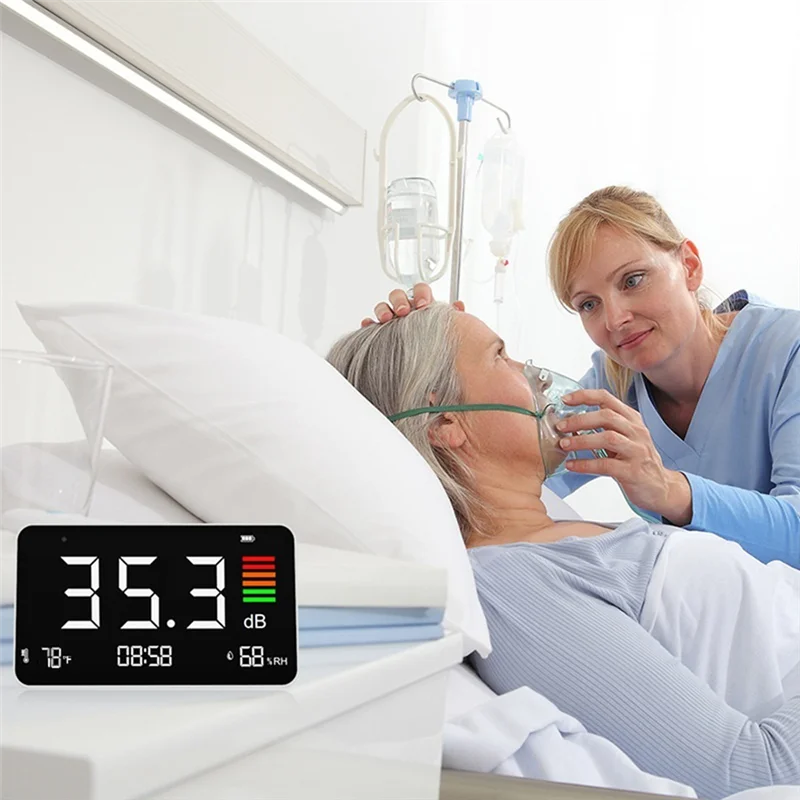 A98E-Digital Decibel Meter DM219N per fonometro da tavolo 30-130Dba, inclusa rilevamento di temperatura e umidità per la scuola domestica Lib