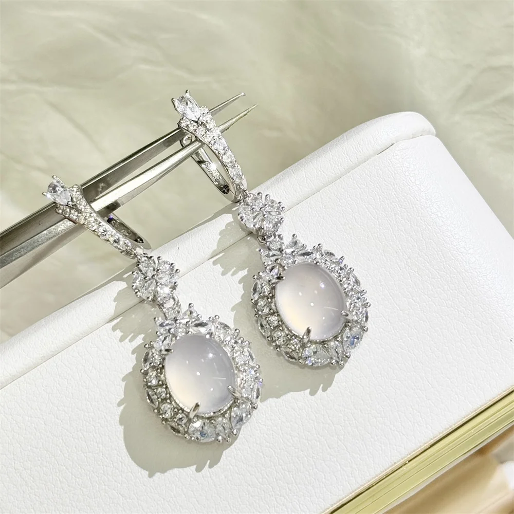 Egg Shaped Water Foam Jade Earrings New Chinese Style High-End Feeling 2024 New Earrings