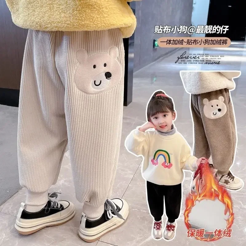 

autumn/winter children's cartoon and plush warm leg pants loose fit sports pants for small/medium-sized children to wear outside