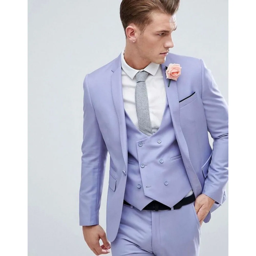 Formal Light Purple Suit for Men's Wedding Party Groom Notch Lapel Jacket and Pants 2-piece Blazer Sets Business Male Clothing