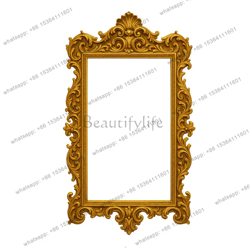 French carved border makeup mirror European style retro court style wall hanging decorative mirror for home use