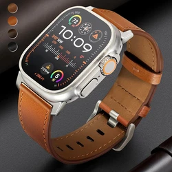 Genuine Leather Strap For Apple Watch Ultra2 49mm 45mm 44mm 42mm Business Band For iWatch Series 9 8 7 6 5 4 se 40 41mm Bracelet