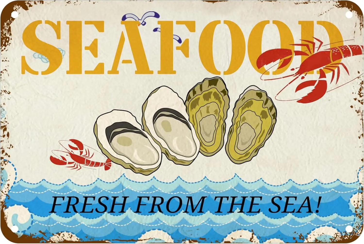 Seafood Beach Tin Vintage Look Decoration Art Sign For Home Kitchen Farm Bar Pub Man Cave Funny Wall Decor 20.32 X 30.48 Cm sign