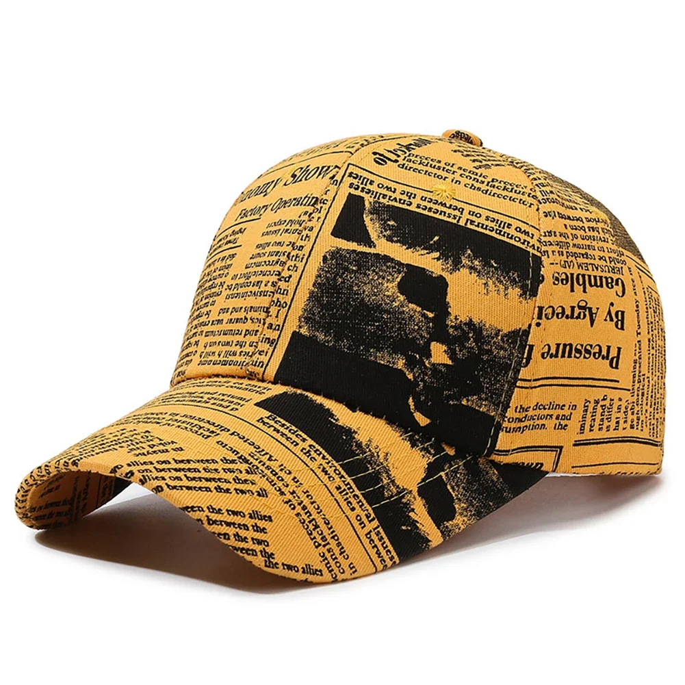 Newspaper Pattern Personality Graffiti Baseball Fashion Street Hip Hop Duck Cap Outdoor Sports Visor Sun Protection Driver Hat