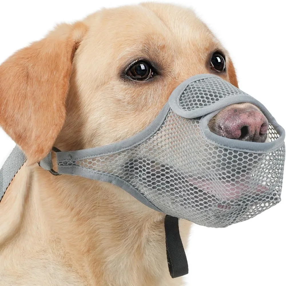 

Soft Breathable Mesh Dog Muzzle Adjustable Strap Anti-Bite Dog Mouth Cover Long Mouth Anti-barking Pet Mouth Mask Medium Dogs