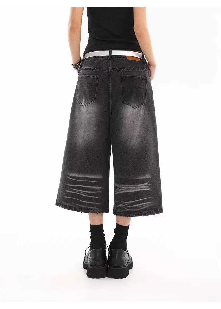 الدنيم السراويل الجينز 7 نقاط السراويل النسائية الجينز تمتد ملابس الصيف Coquette Shoujo فتاة نمط فضفاض السراويل امرأة متوهج Y2k جان