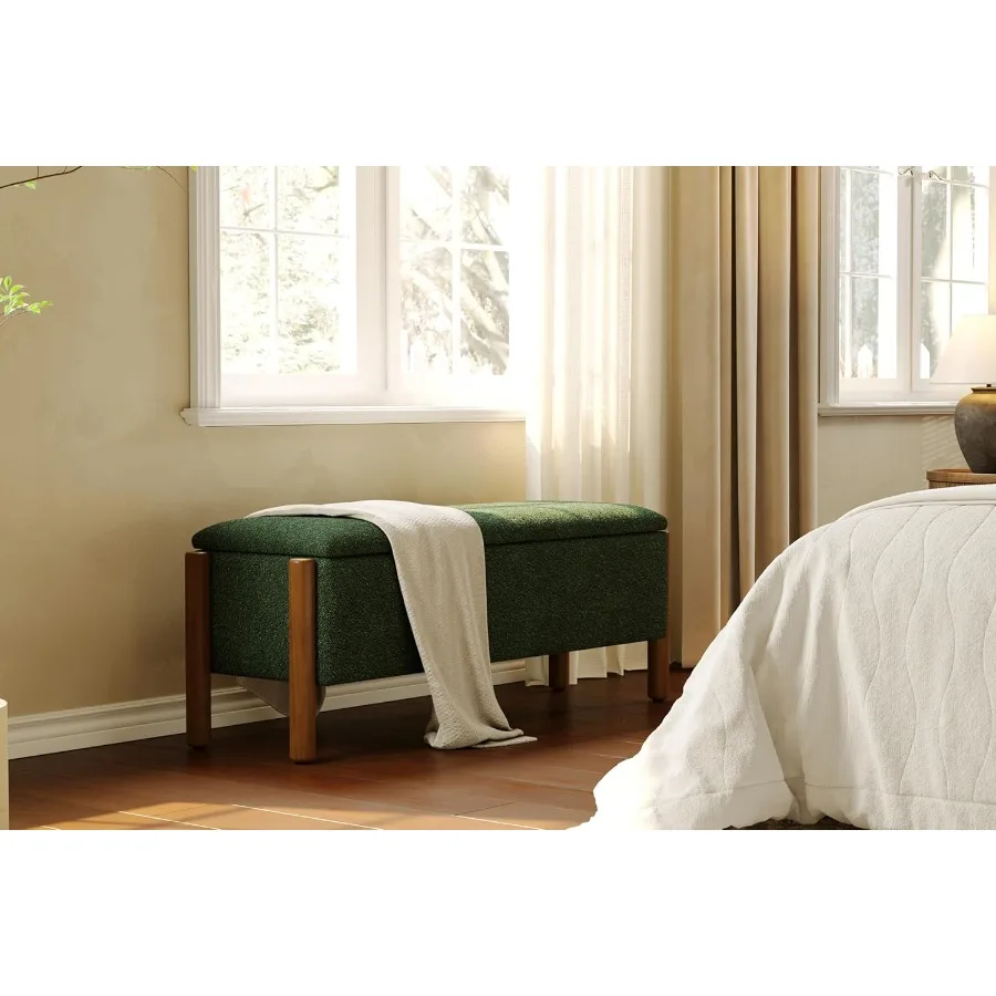 Modern Storage Benches with Walnut Wood Legs 47'' Ottoman Bench with 20 Gallons Storage Space for Bedroom End of Bed Fabric Uph