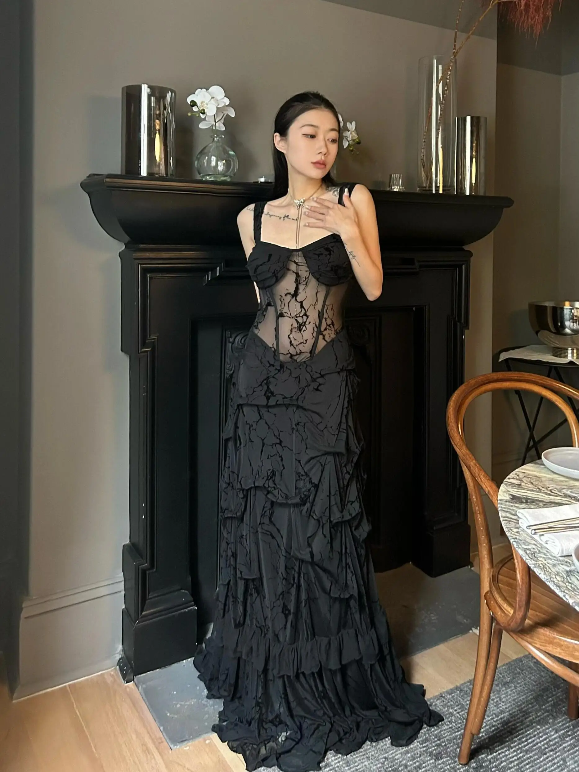 

Изысканное плиссированное платье-макси с высокой талией на бретельках для вечеринок, дней рождения и пляжного отдыха