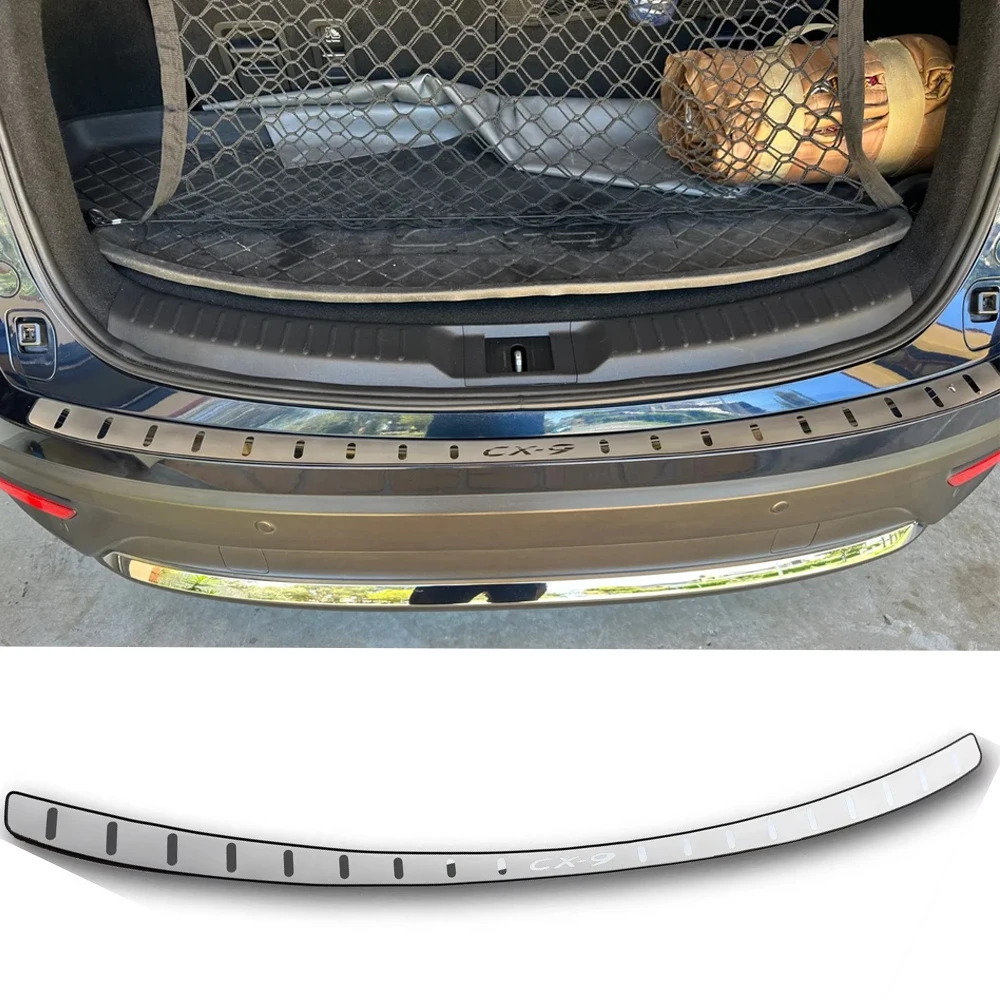 For Mazda CX-9 CX9 CX 9 2016-2022 2023 Trunk Trim Rear Bumper Protector Car Accessories Stainless Steel Door Sill Scuff Plate