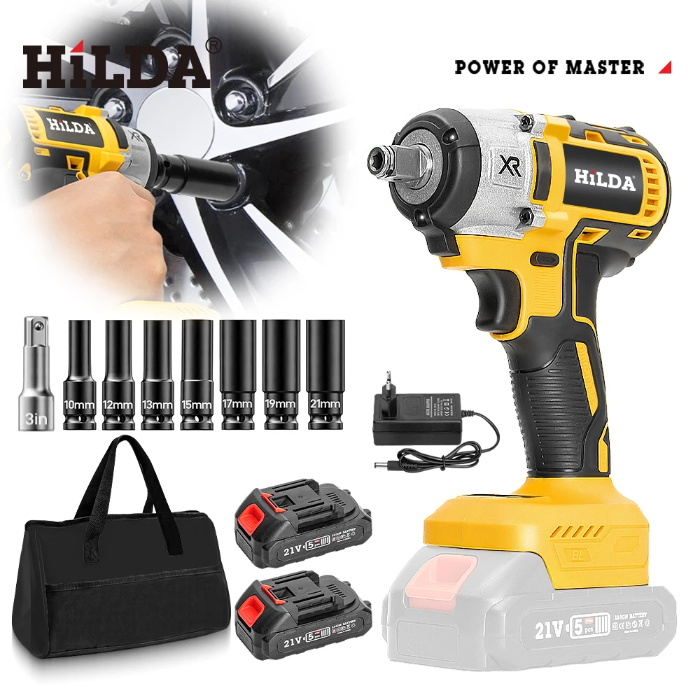 

HILDA 21V Cordless Impact Wrench Two Li-ion Battery 1/2 inch Screwdriver Cordless Wrench Power Tools For 18V Battery