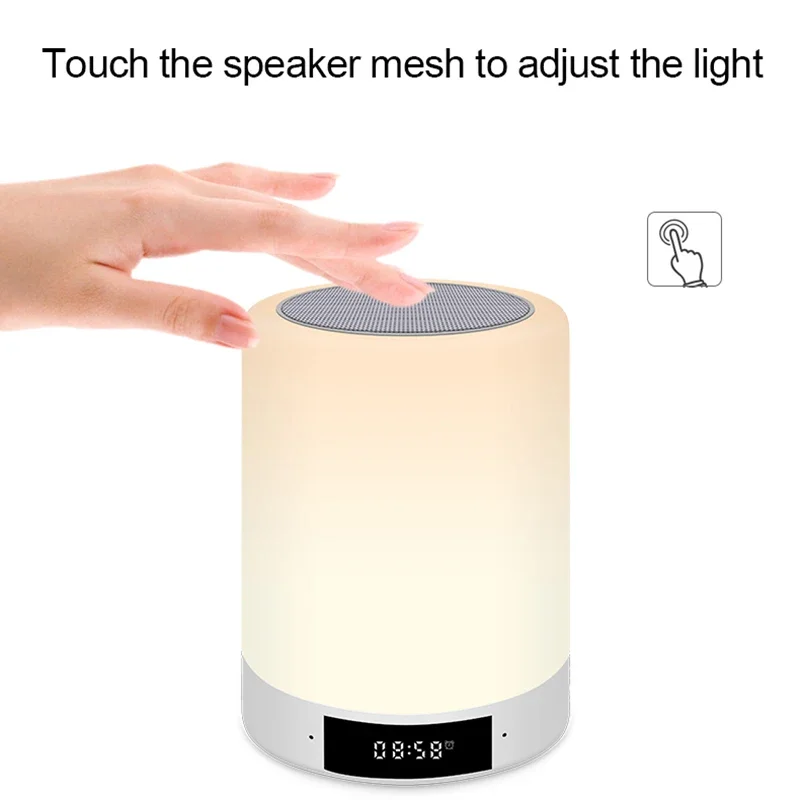 Veilleuse LED avec horloge, lampe à capteur tactile, lumière colorée RVB douce, cadeau pour enfant, chambre de bébé, haut-parleur Bluetooth multifonctionnel